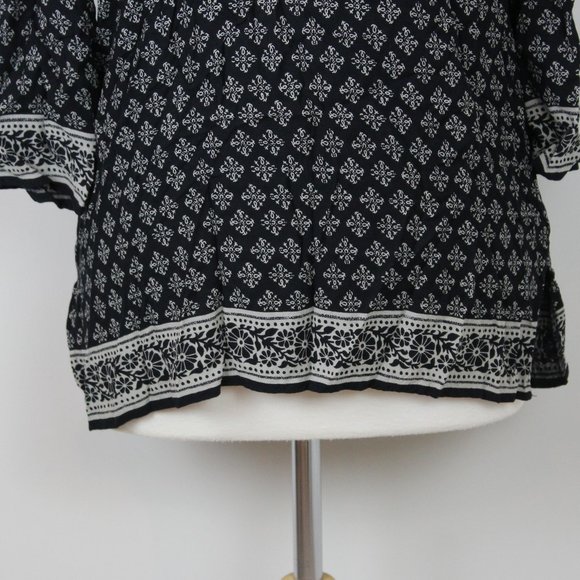 Lucky Brand Black Boho Print Beaded Tunic Blouse Top - Picture 4 of 8